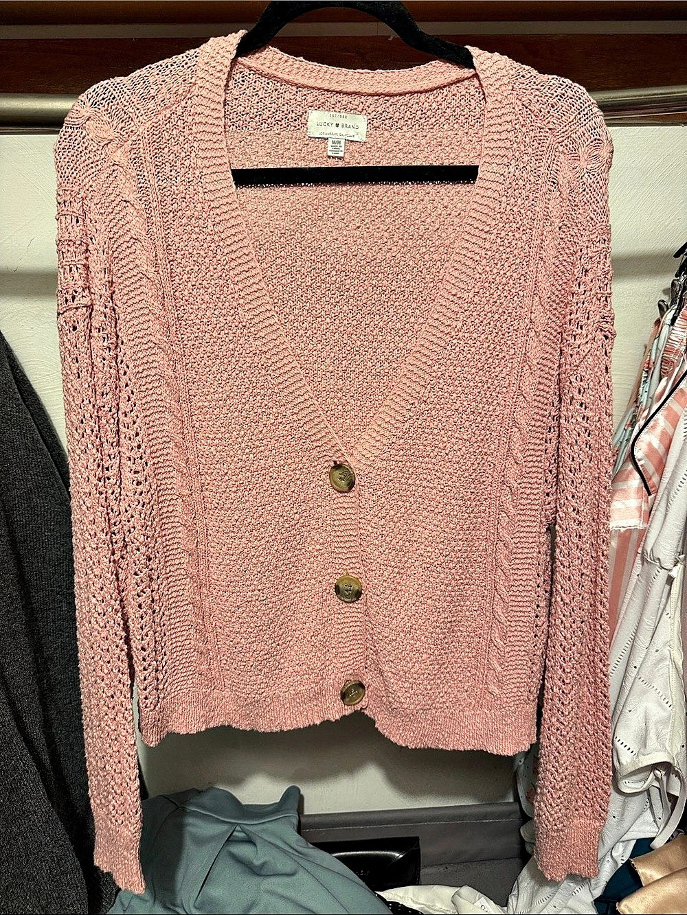 Lucky Brand Button-Front Knit Cardigan in Pink Size Medium